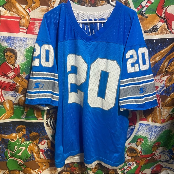 Barry SANDERS 90s Detroit Lions STARTER Reversible jersey XXL blue white NFL vtg - Picture 1 of 10
